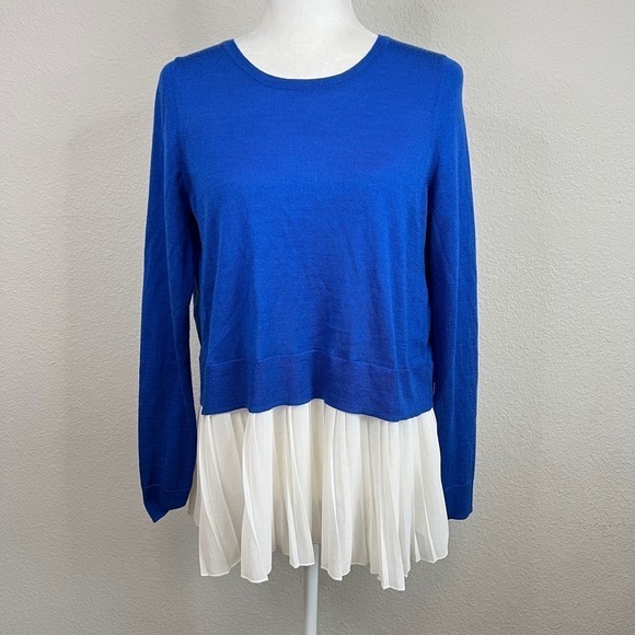 Sandro Paris Layered Sweater Women's 1 (US 4) Blue Wool Blend Pleated Chiffon - Picture 1 of 11